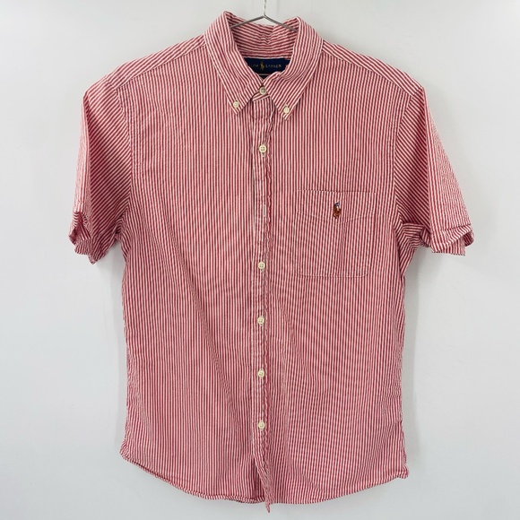 Ralph Lauren Red Striped Casual Button Down Shirt - Picture 1 of 5